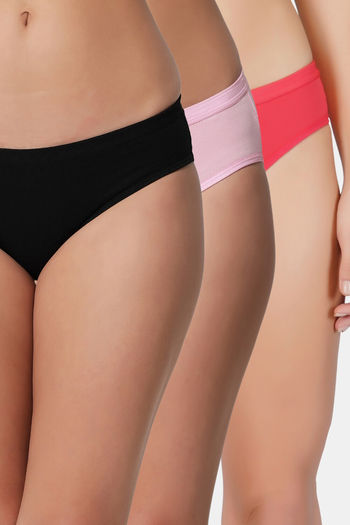 Buy Bleeding Heart Medium Rise Full Coverage Bikini Panty (Pack of 3) - Multicolor